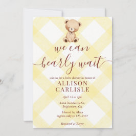 015 Citroen Gele Teddybeer Geruite Baby Shower Kaart