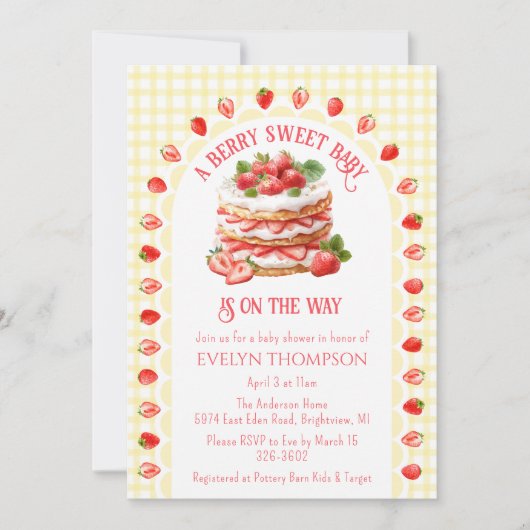 015 Citroenruit Aardbei Shortcake Baby Shower Uitn Kaart (Voorkant)
