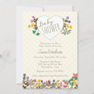 015 Gele Gingham Tuin Hart Bloemen Baby Shower Kaart