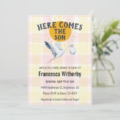 015 Lemon 007 Red Plaid Stork Boho Baby Shower Kaart (Staand voorkant)