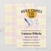 015 Lemon 007 Red Plaid Stork Boho Baby Shower Kaart (Voorkant / Achterkant)