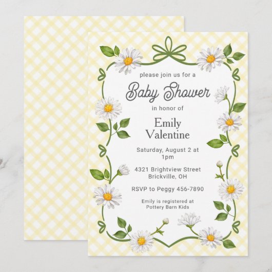 015 Lemon Daisy Plaid Baby Shower Kaart (Voorkant / Achterkant)
