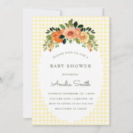 015 Lemon Floral Gingham Baby Shower Invitations Kaart
