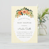 015 Lemon Floral Gingham Baby Shower Invitations Kaart (Staand voorkant)