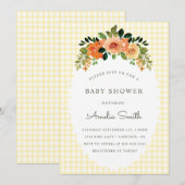 015 Lemon Floral Gingham Baby Shower Invitations Kaart (Voorkant / Achterkant)