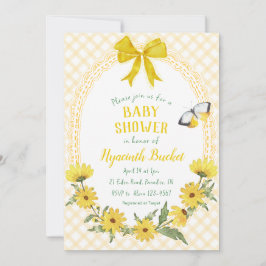 016 Gouden Madeliefje Strik Gingham Baby Shower Kaart
