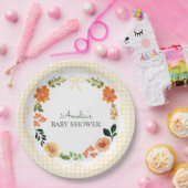 016 Marigold Bloemengingham Babyshower Papieren Bordje (Feest)