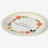 016 Marigold Bloemengingham Babyshower Papieren Bordje (Gekanteld)
