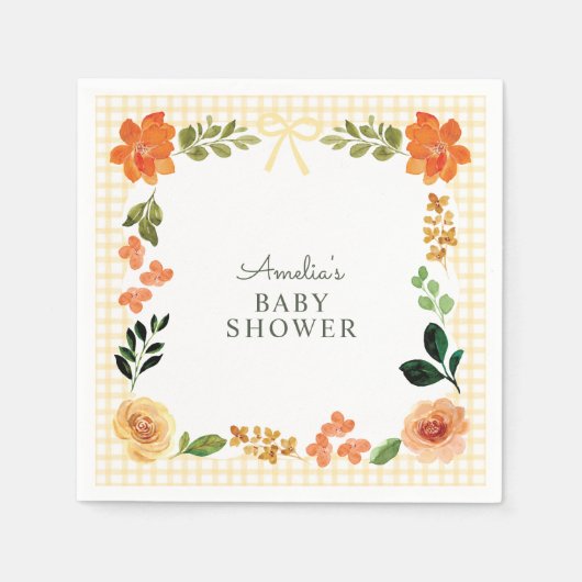 016 Marigold Bloemengingham Babyshower Servet (Voorkant)