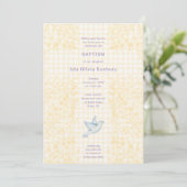 016 Marigold Dove Botanische Kruis Gingham Doopfee Kaart (Staand voorkant)