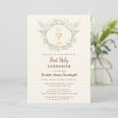 016 Marigold Dove & Chalice Gingham Eerste Communi Kaart (Staand voorkant)