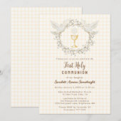 016 Marigold Dove & Chalice Gingham Eerste Communi Kaart (Voorkant / Achterkant)