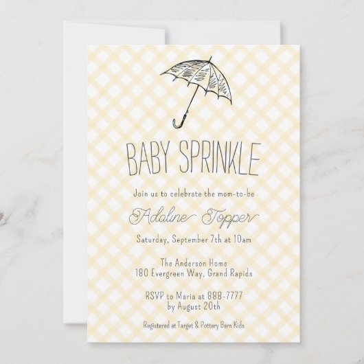 016 Marigold Gele Paraplu Gingham Baby Sprinkle Kaart (Voorkant)