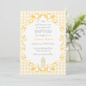 016 Marigold Scroll Gingham Kruis Kaars Doopfeest Kaart (Staand voorkant)