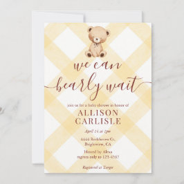 016 Marigold Teddydbeer Gingham Baby Shower Kaart