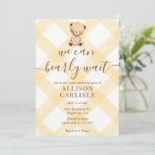016 Marigold Teddydbeer Gingham Baby Shower Kaart (Staand voorkant)