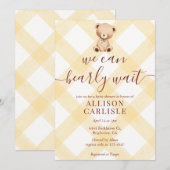 016 Marigold Teddydbeer Gingham Baby Shower Kaart (Voorkant / Achterkant)