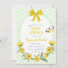 017 Mosgeel Madeliefje Boog Gingham Baby Shower Kaart