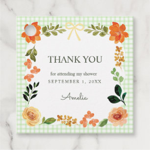 017 Mosgroene bloemengingham baby shower Bedankjes Labels