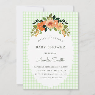 017 Mosgroene geruite babyshower uitnodigingen
