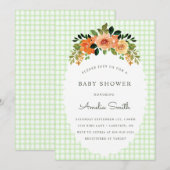 017 Mosgroene geruite babyshower uitnodigingen (Voorkant / Achterkant)