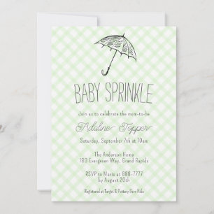 017 mosgroene paraplu geruite baby shower uitnodig kaart