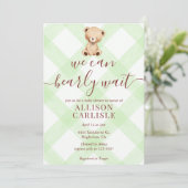 017 mosgroene teddybeer geruite babyshower kaart (Staand voorkant)