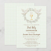 017 Moss Dove & Chalice Gingham Eerste Communie Kaart (Voorkant / Achterkant)