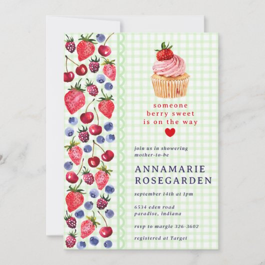 017 Moss Green Berry Patch Cupcake Baby Borrel Kaart (Voorkant)