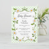 017 Moss Green Floral Daisy Plaid Baby Shower Kaart (Staand voorkant)