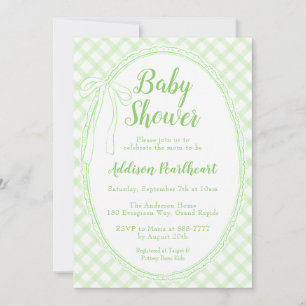 017 Moss Green Heirloom Kant Gingham Baby Shower Kaart