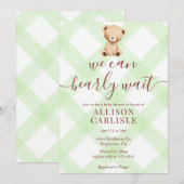 017 Moss Green Teddy Bear Gingham Baby Shower Kaart (Voorkant / Achterkant)