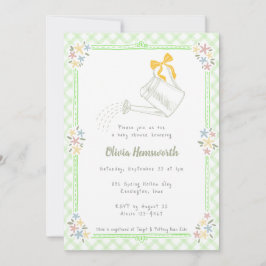 017 Moss Groen Gingham Gietkan Baby Shower Kaart