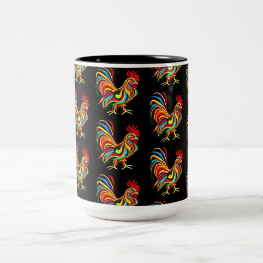 0180 - Rooster-Mok Tweekleurige Koffiemok (Center)