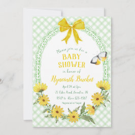 018 Gras Gele Madeliefjes Strik Gingham Baby Showe Kaart
