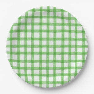 018 Gras Groen Waterverf Gingham L Papieren Borden Bordje