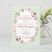 018 Gras Groene Wilde Bloem Boog Gingham Baby Show Kaart (Staand voorkant)