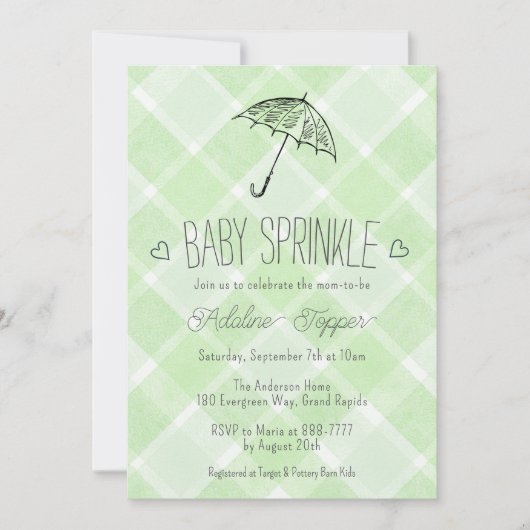 018 Gras Plaid Paraplu Baby Sproeier Bruiloft Kaart (Voorkant)