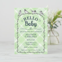 018 Gras Waterverf Gingham Vogels Baby Shower