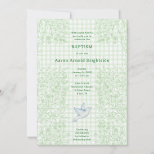 018 Grasduif Botanische Kruis Gingham Doop Kaart