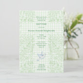 018 Grasduif Botanische Kruis Gingham Doop Kaart (Staand voorkant)
