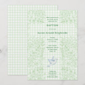 018 Grasduif Botanische Kruis Gingham Doop Kaart (Voorkant / Achterkant)