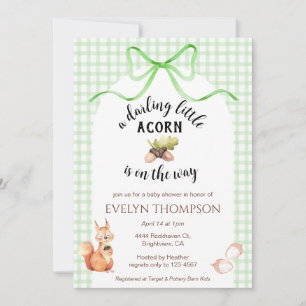 018 Grasgroene Eekhoorn Eikel Gingham Baby Shower Kaart