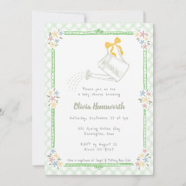 018 Grasgroene geruite gietkan Baby Shower Kaart
