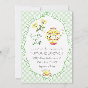 018 Grasgroene Mooie Gingham Theepartij Baby Showe Kaart