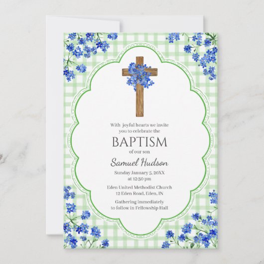 018 Grass Blossom Rustic Cross Design Baptism Kaart (Voorkant)