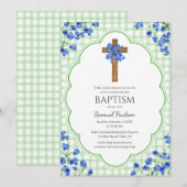 018 Grass Blossom Rustic Cross Design Baptism Kaart (Voorkant / Achterkant)