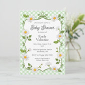 018 Grass Green Floral Daisy Plaid Baby Shower Kaart (Staand voorkant)