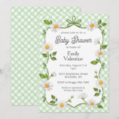 018 Grass Green Floral Daisy Plaid Baby Shower Kaart (Voorkant / Achterkant)