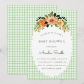018 Grass Green Gingham Baby Shower Invitations Kaart (Voorkant / Achterkant)